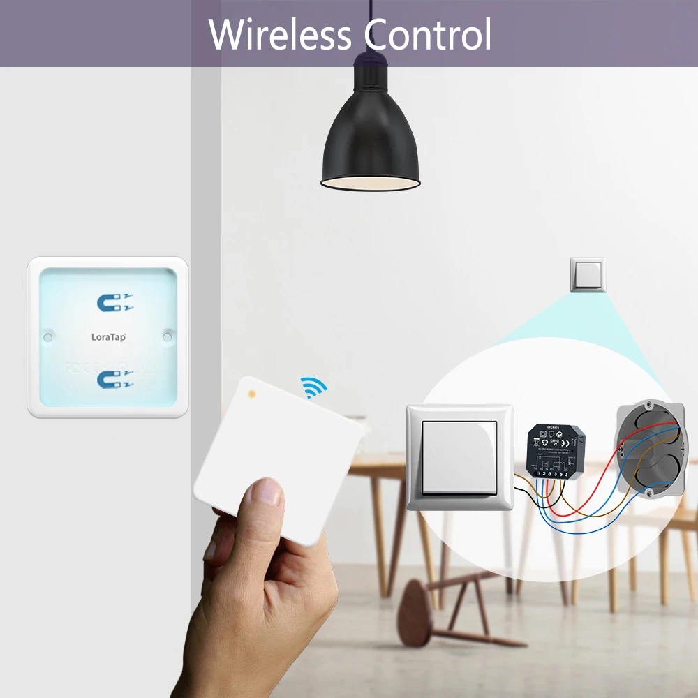 LoraTap 868Mhz Magnetic Smart Light Switch LED Push Button Wireless Remote Control AC100~250V 10A 1 CH Relay Controller for Lamp |