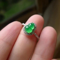 mine timber bright green full green chalcedony strong fluorescent gourd ring s925 sterling silver inlaid diamond temperament