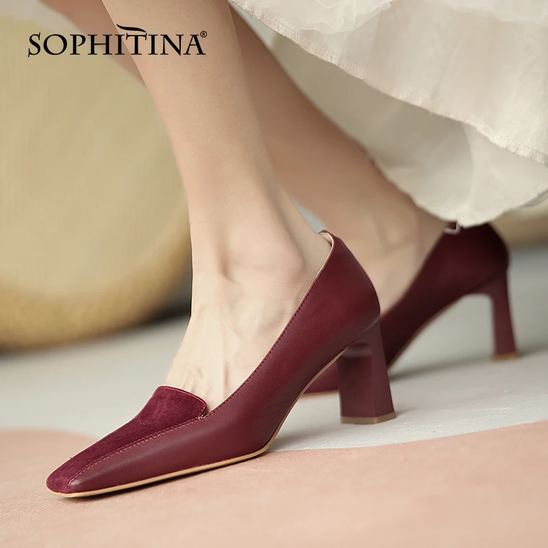 

Женские туфли SOPHITINA в стиле пэчворк, повседневная весенняя обувь, комфортные лаконичные офисные туфли Красного вина, DO237
