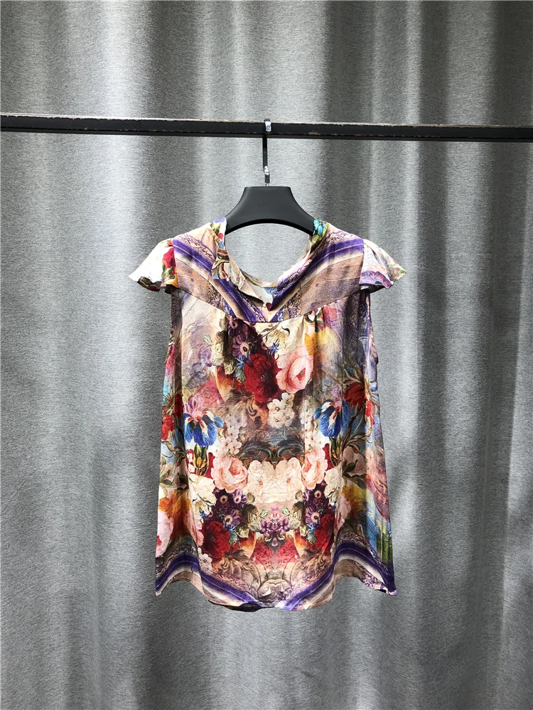 

Gorgeous Printed Silk Round Neck Short Sleeve Tshirt Women 2021 New Spring Summer Fashion Temperament Thin Women T Shirt