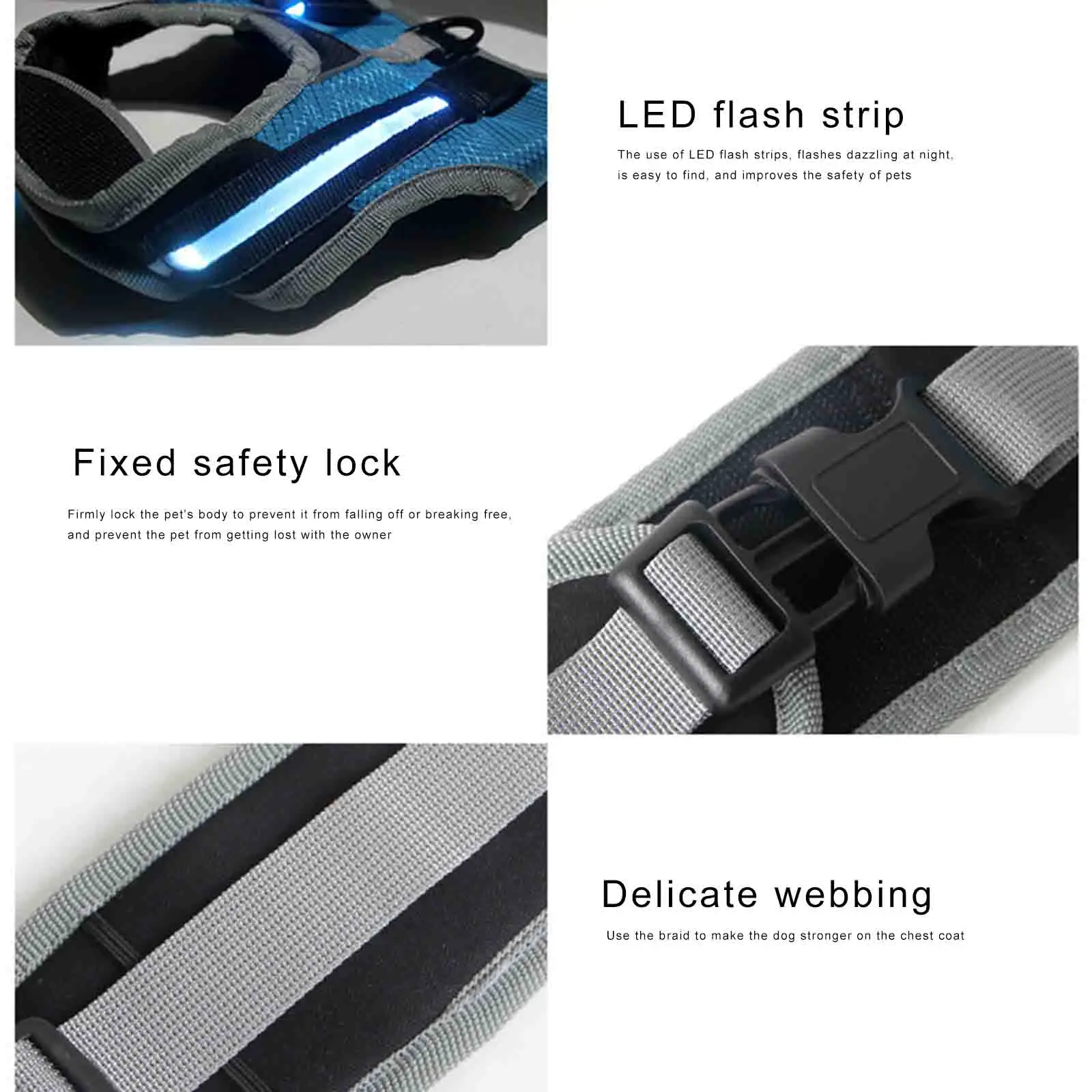 

Durable Luminous LED Dog Collar Reflective Safety Harness Vest for Pet Supplies KIMA88
