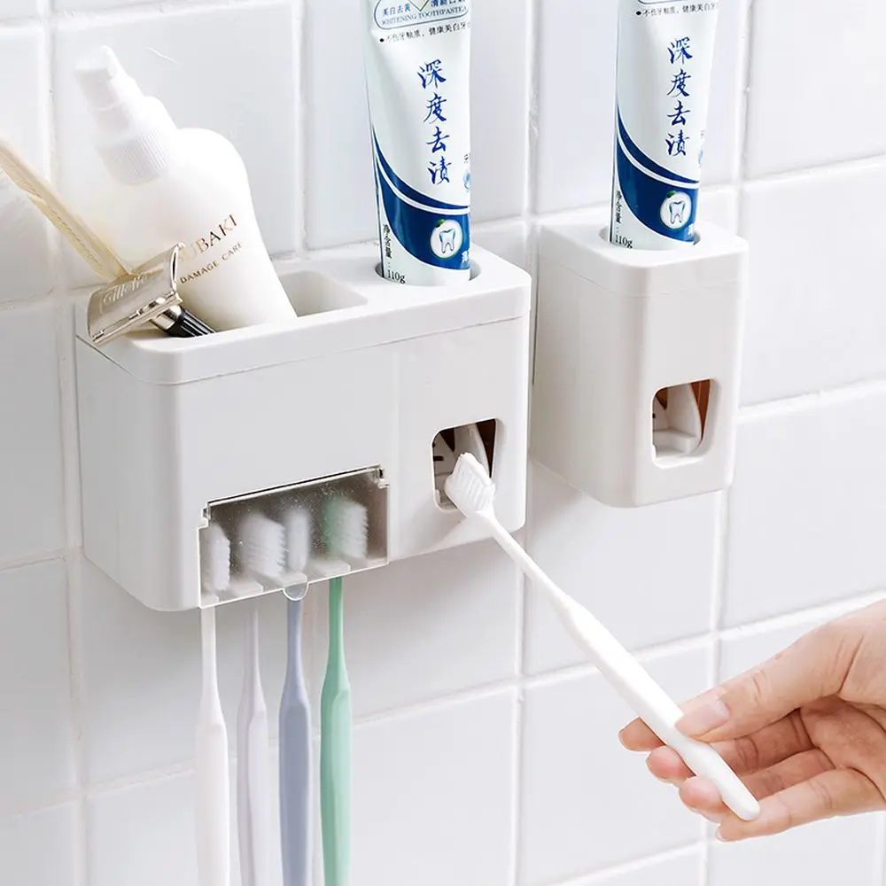 

Toothpaste Dispenser Porte Brosse Ã Dent Mural Escova e Pasta De Dente Wyciskacz Do Pasty Presse-Dentifrice Toothbrush Holder