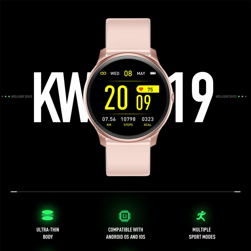Смарт-браслет KW19 фитнес-трекер спортивный браслет IP67 пульсометр тонометр часы PK