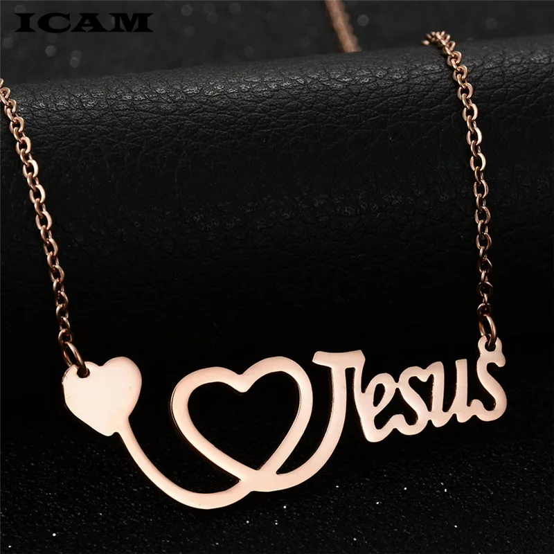 Модное религиозное ожерелье ICAM с кулоном Я люблю Иисуса для женщин