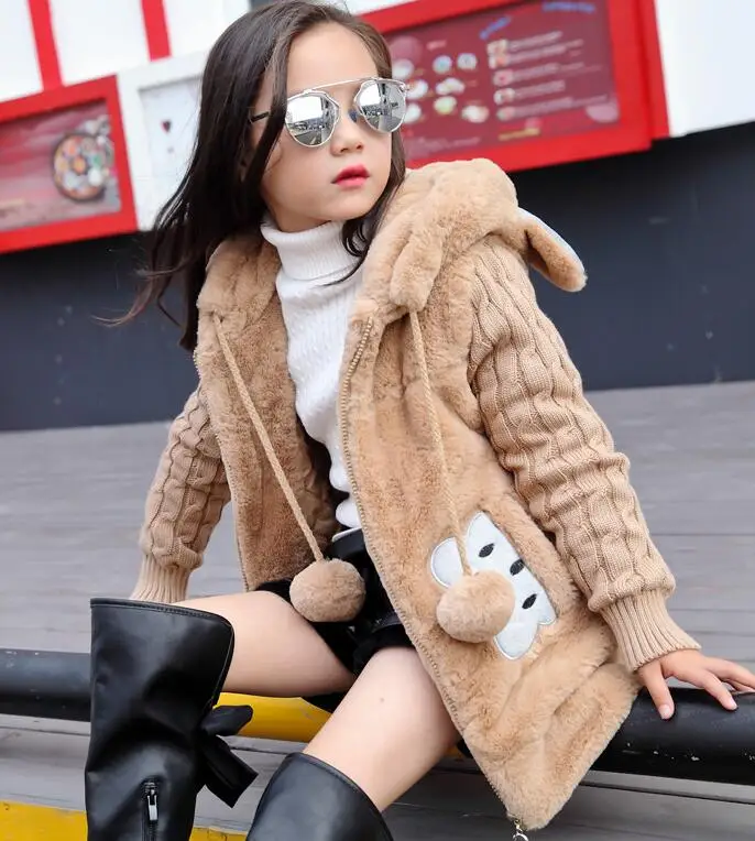 Зимнее пальто с искусственным мехом для девочек героями мультфильмов детская