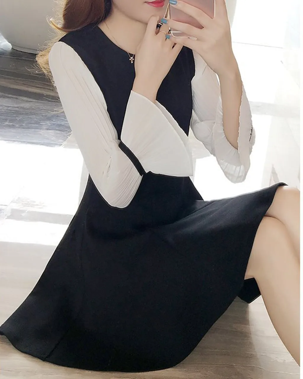 Women's O-Neck Dress ladies Temperament Long Flare Sleeve Summer Knee-Length Dressses Vestidos#g30 | Женская одежда