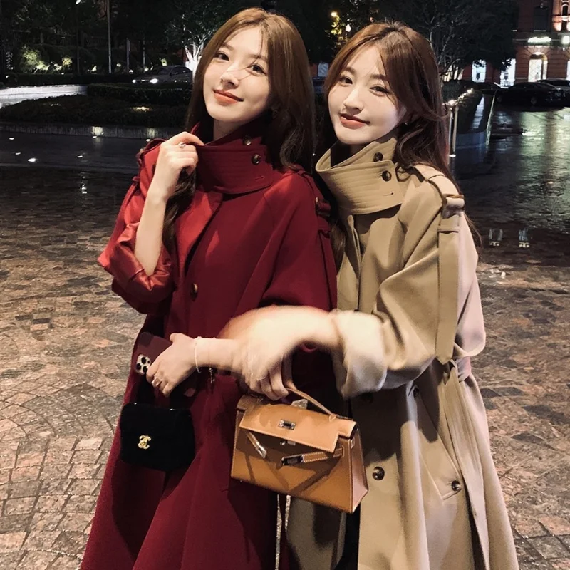 

Women Trench Coat Casual Women's Long Outerwear Loose Overcoat Autumn Winter Fashion Epaulet Double-breasted Windbreaker Femme