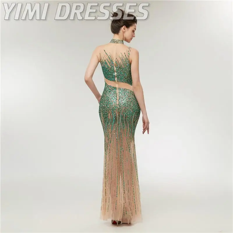 Женское вечернее платье-русалка длинное зеленое платье большого размера из тюля