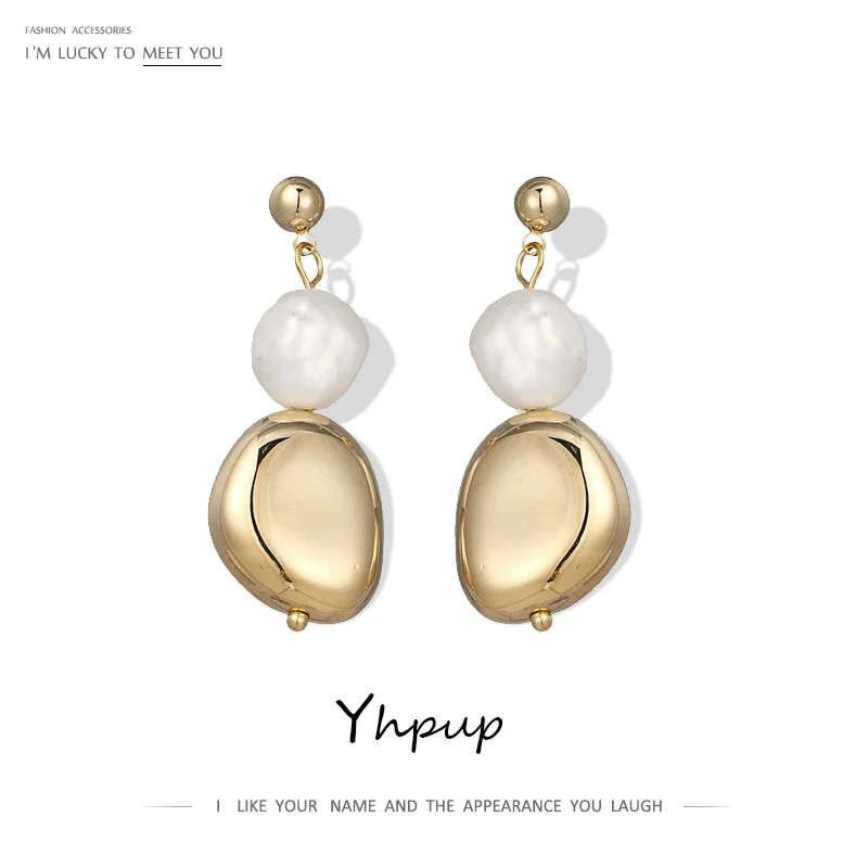 Модные серьги подвески Yhpup из корейского медного золота с натуральным жемчугом