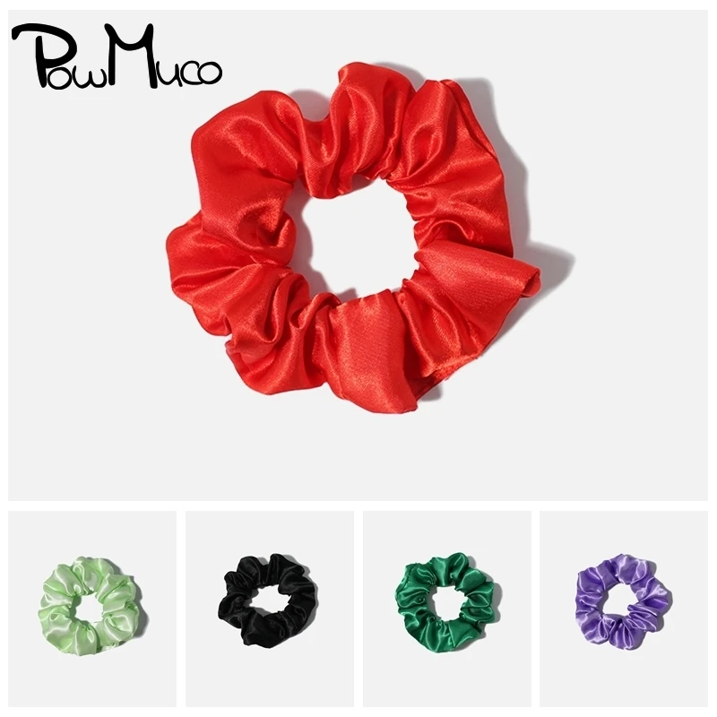 

Powmuco Solid Color Handmade Satin Large Intestine Hair Rope Women Highly Elastic Hairband Girls Headwear Clothing Accessories