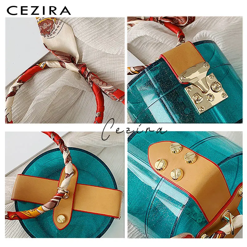 CEZIRA модный дизайн прозрачные акриловые сумки для женщин шарф круглая ручка ведро