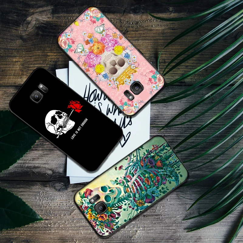 Art rose skull Soft Silicone Phone Case For Samsung S6 S7 Edge S8 S9 S10 PLUS NOTE 8 9 M10 20 30 Back Cover | Мобильные телефоны и