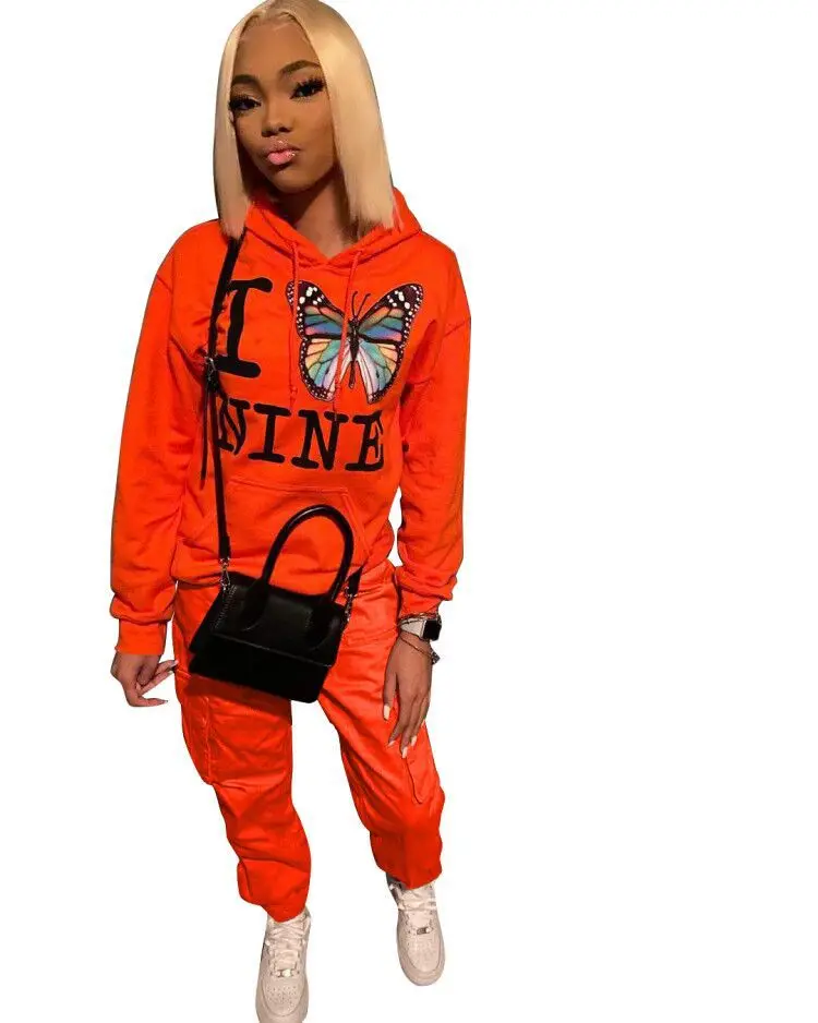 Women Matching Sets Orange Women Tracksuit 2 Piece Set Fall 2020 Jogging Suits For Women