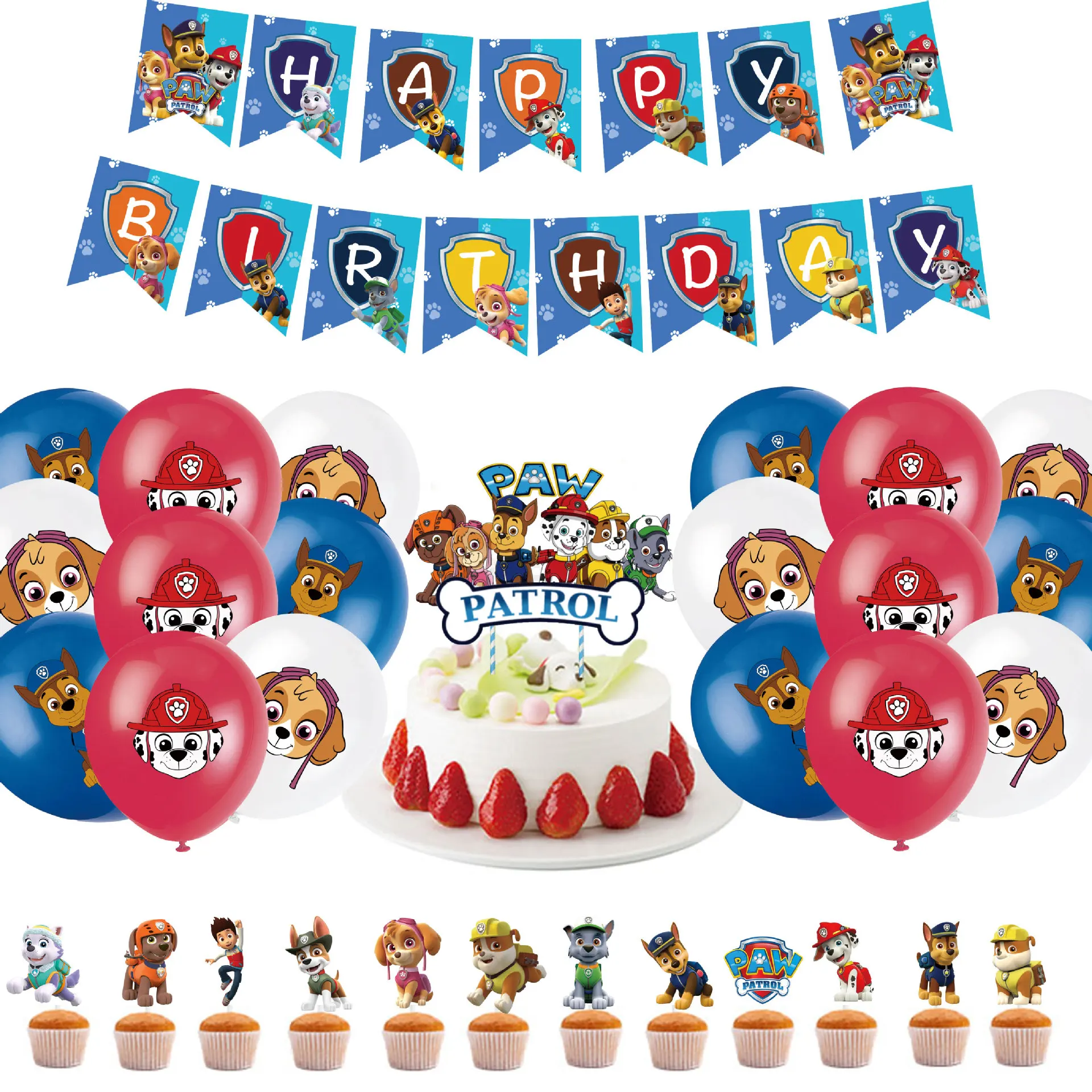 

Kawaii Cartoon Paw Patrol Theme Balloon Set Baby Happy Birthday Party Flag Cake Card Children Boy Girl Party Supplies Banners
