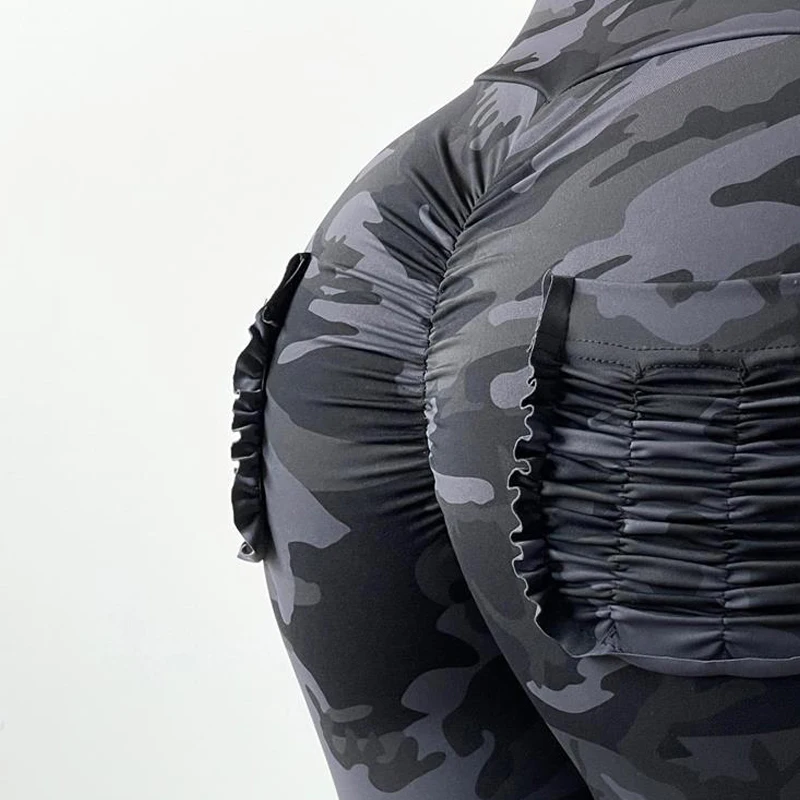 

ASHEYWR Women Workout Leggings High Waist Elastic Slim Fitness Legings Sexy Camouflage Printed Pocket Leggings Push Up Female