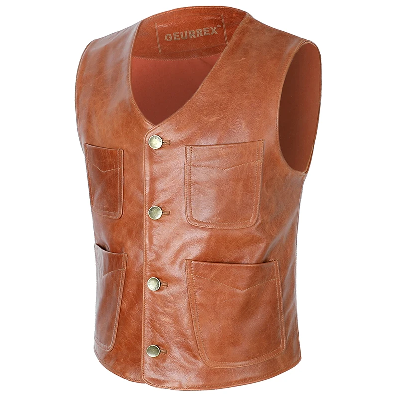 

Мотоциклетный мужской классический мотоциклетный Байкерский жилет желтый из натуральной воловьей кожи без рукавов куртки высокого качества