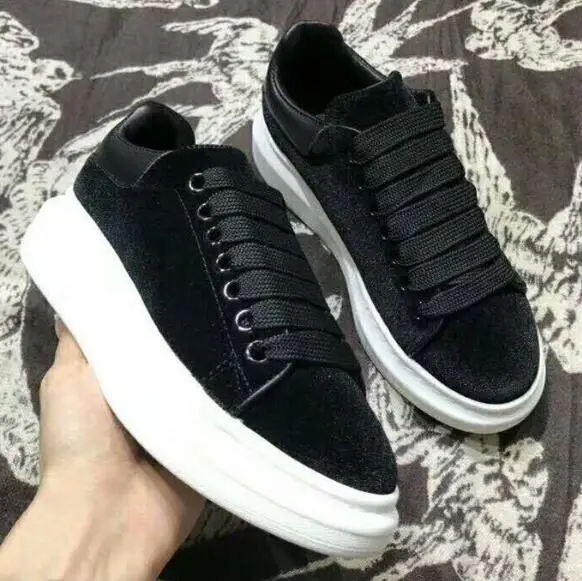 

BONJEAN Black Velvet Woman Casual Shoe Round Toe Lace-up Flat Shoe Hot Selling Lady Sneakers 35-43