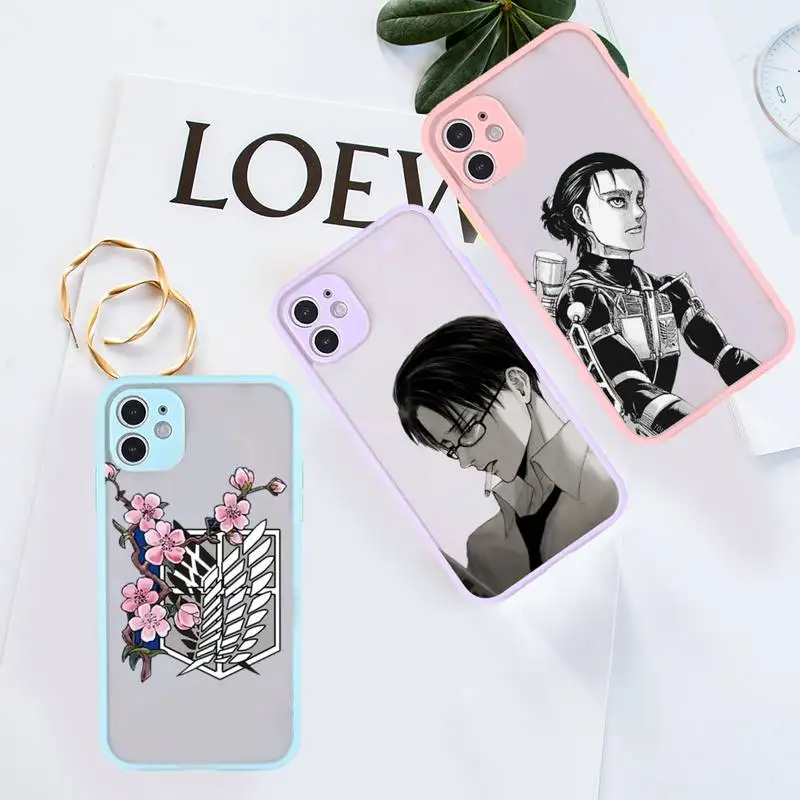 

attack on titan Phone Case For iPhone 12 11 Mini Pro XR XS Max 7 8 Plus X Matte transparent Purple Back Cover