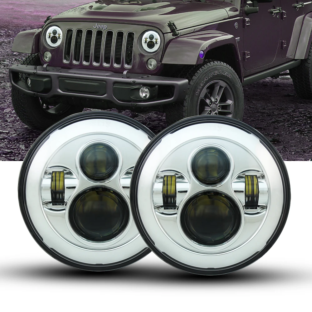 Пара черных 7 дюймовых СВЕТОДИОДНЫХ Фар H4 для Jeep Wrangler JK 2 Door 4 LandRover Defender Head