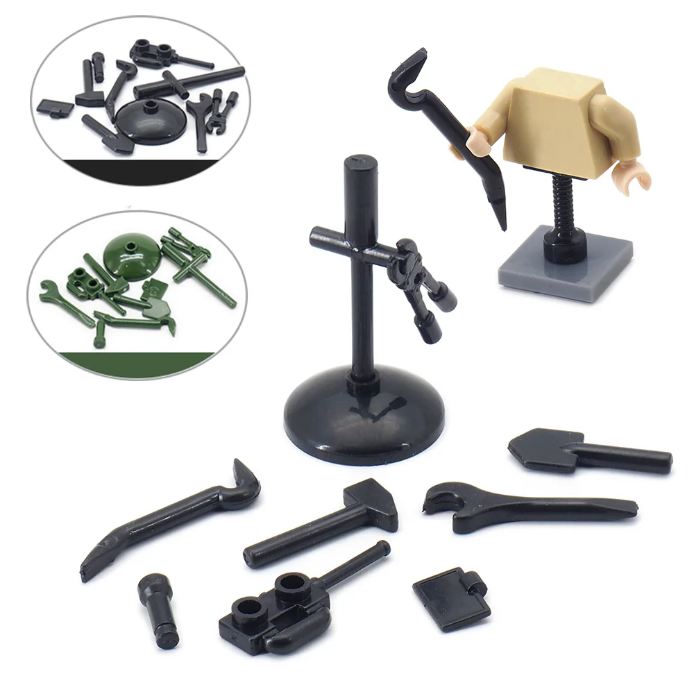 Assembly Military Black Tool Set Walkie Talkie Wrench Building Block Force Ww2 Army Logistics Figures Repair Model Boy Gift Toys | Игрушки и