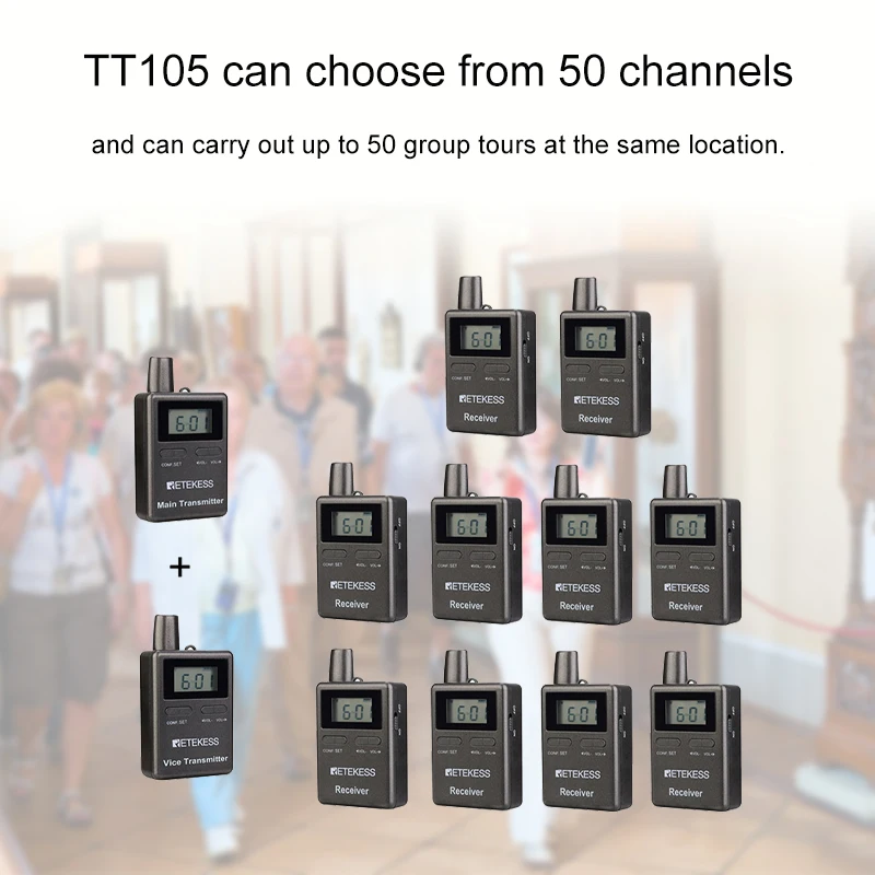 저렴한 RETEKESS TT105 2.4GHz 휴대용 무선 투어 가이드 2 송신기 + 10 수신기 여행 교육 시스템 승마 교육