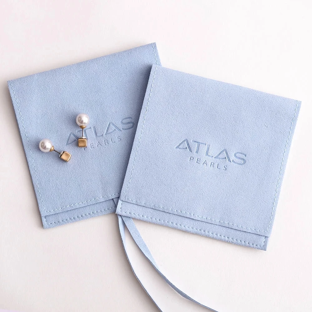 Custom Stamped logo Printed Luxury Envelope Flap Micro Fiber Suede Microfiber Envelope Jewelry Pouches and Packaging Gift Bags