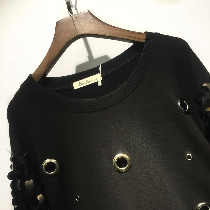 QING MO женское ажурное платье с дырками весна 2020 рукавом пайетками офисное дамское