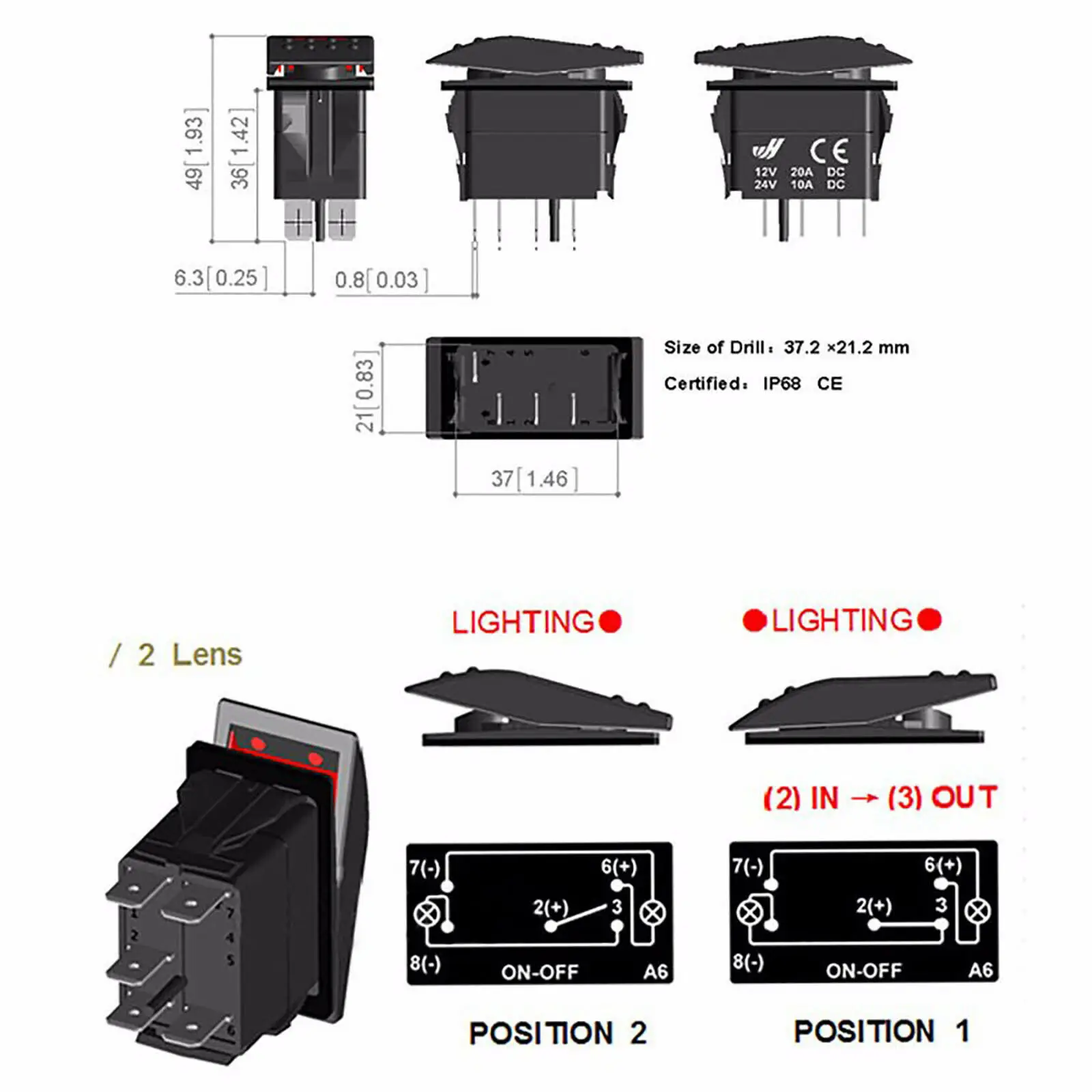 12 В автомобильный переключатель светодиодный клавишный 5 контактный
