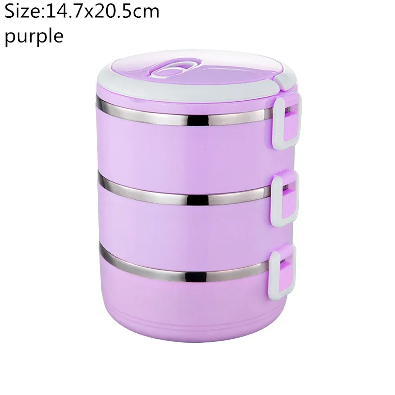 purple 3 layers Hoomall герметичный Ланч-бокс из нержавеющей стали для детей, студенческий термос-контейнер для еды с подогревом, органайзер, бэнто-бокс для еды с подогревом - Цвет: purple 3 layers