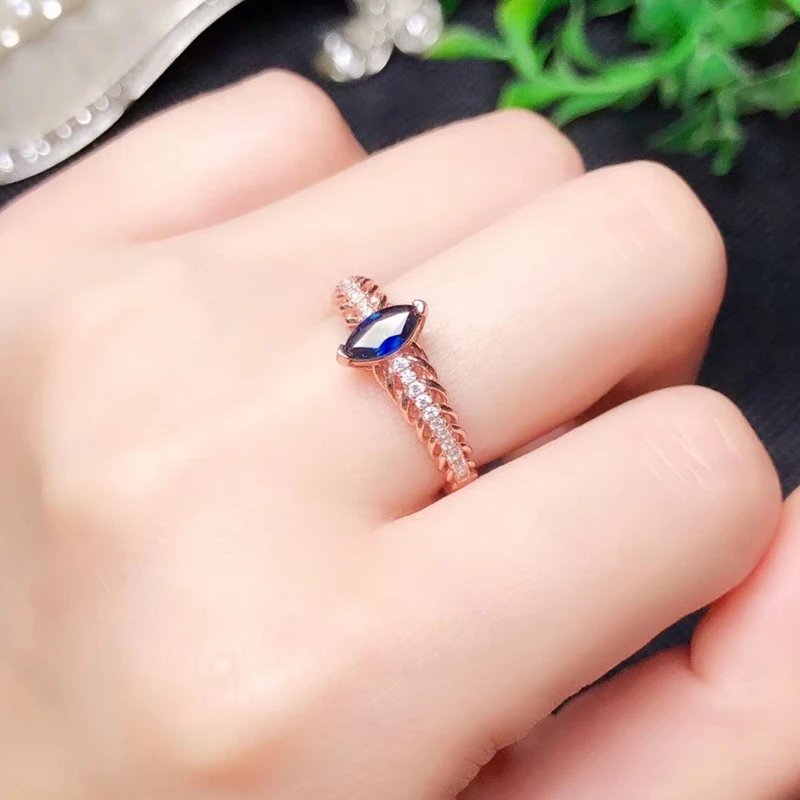 Женское кольцо с натуральным сапфиром серебряное Ювелирное Украшение 4 х8 мм