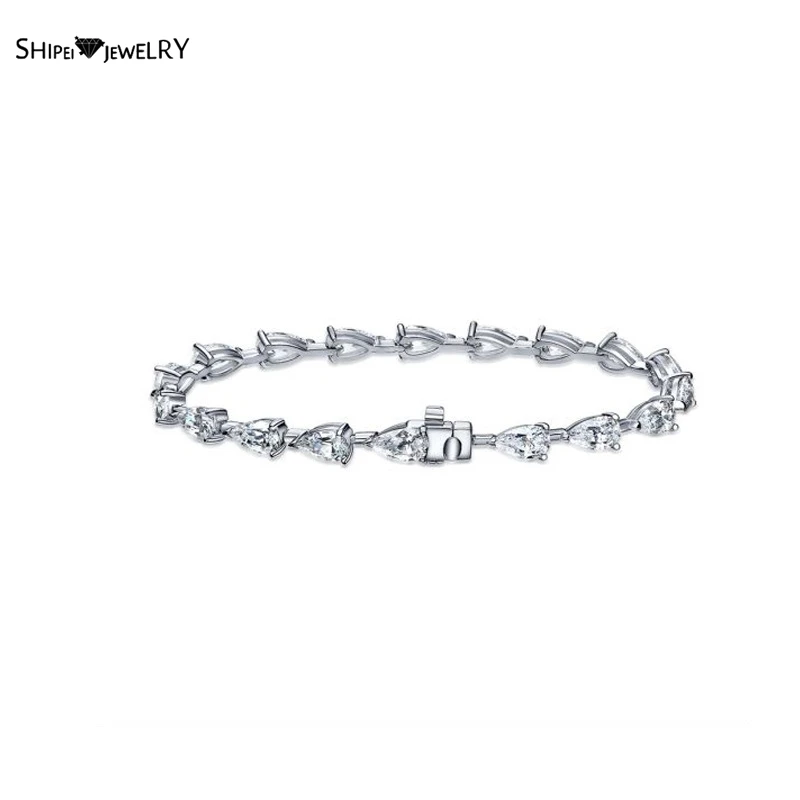 

Шипай 100% 925 пробы Серебряная груша огранки создан Муассанит камень Свадебная вечеринка, хорошее ювелирное изделие, браслеты с подвесками Бр...