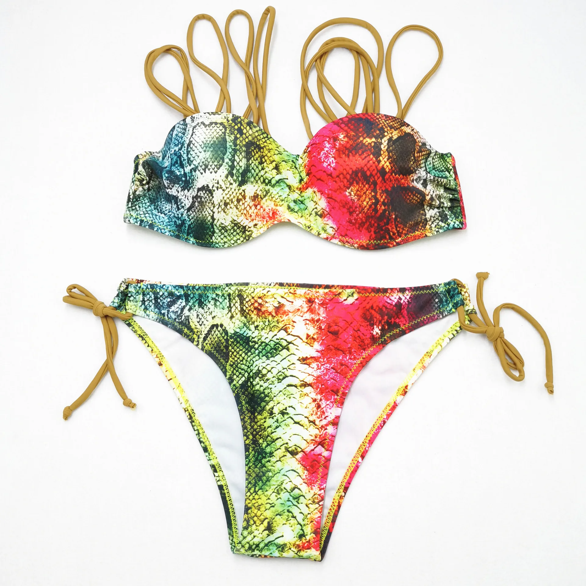 Бикини со змеиным принтом пуш ап купальник для женщин купальный костюм стринги