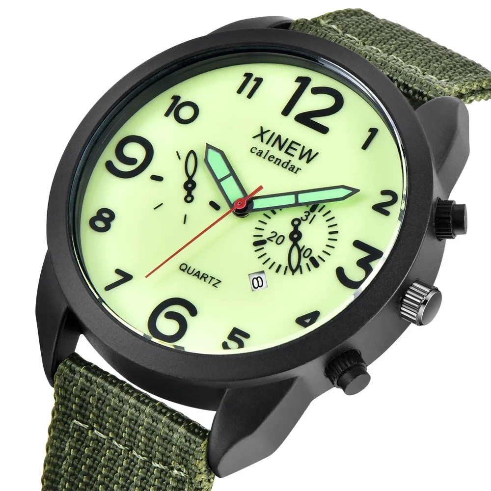 

Watches Men Outdoor Clock Simple Dial Military Sports Analog Quartz Wrist Watch Canvas band Luminous hands watch Reloj Hombr W3