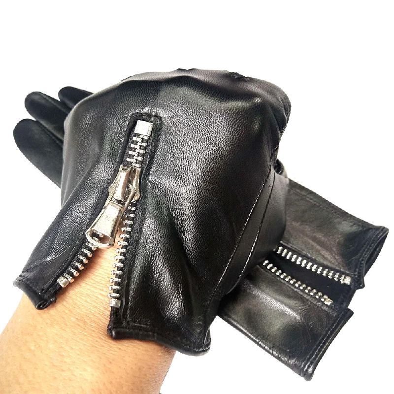 

Men's Italian Leather Gloves Unlined Touchscreen Luxury Leather Driving Gloves Fashion Zipper Drivers Black Leather Gloves