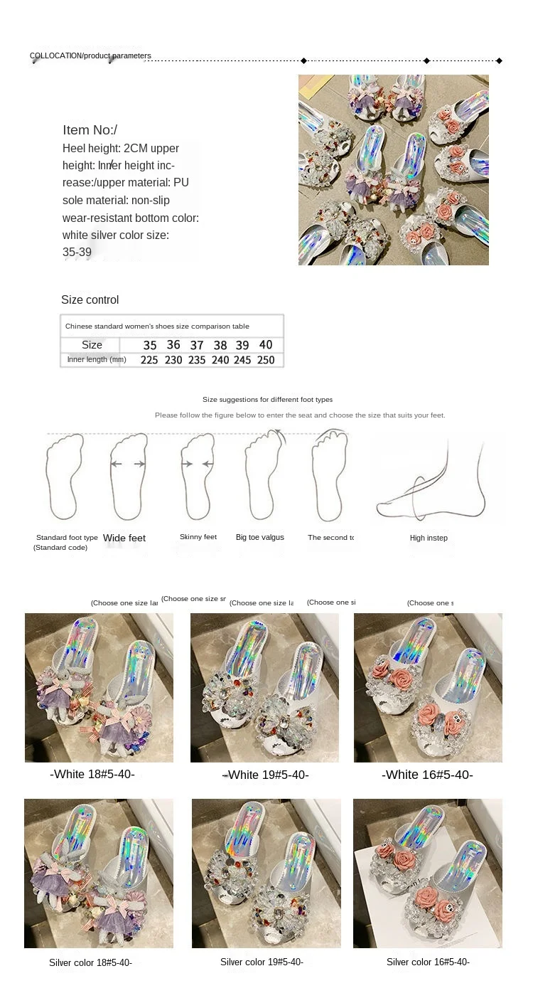 

Baotou single shoes sandals for women's wear 2021 summer new fashion Diamond Beads half slippers antiskid lazy shoes