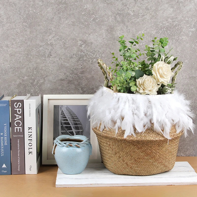 

Handmade Wicker Storage Baskets Foldable Laundry Straw Patchwork Rattan Seagrass Belly Garden Flower Pot Planter Basket