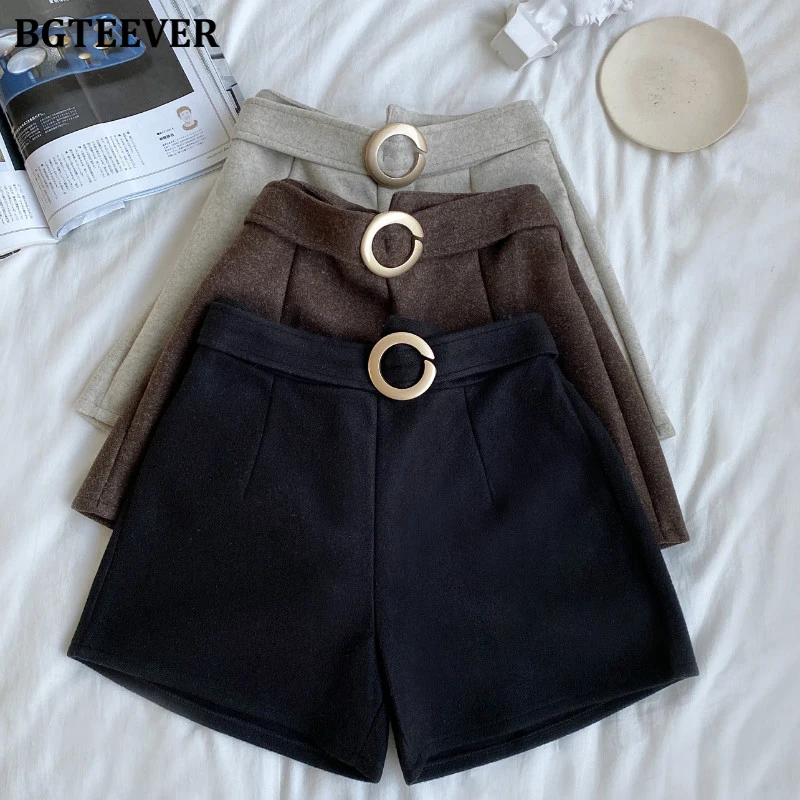 Женские повседневные шерстяные шорты BGTEEVER Теплые весенние с широкими штанинами