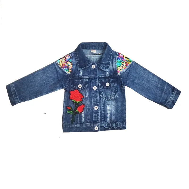 Джинсовая куртка для девочек верхняя одежда с блестками девочек-подростков