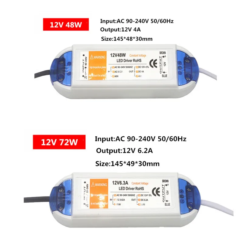 Светодиодный трансформатор для ТВ 12 в пост. Тока 18/28/48/72/100 Вт | Лампы и освещение