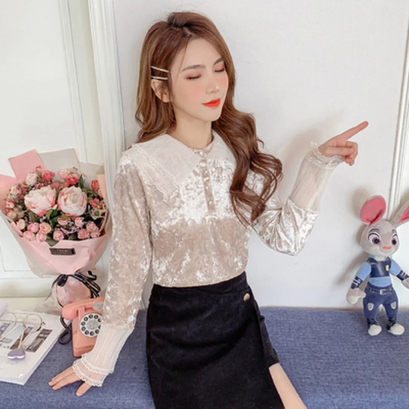 

Autumn Winter Women Fashion Casual Corduroy Shirts Long Sleeve Solid Color Pullover Blouse Office Lady Elegant Slim Tops