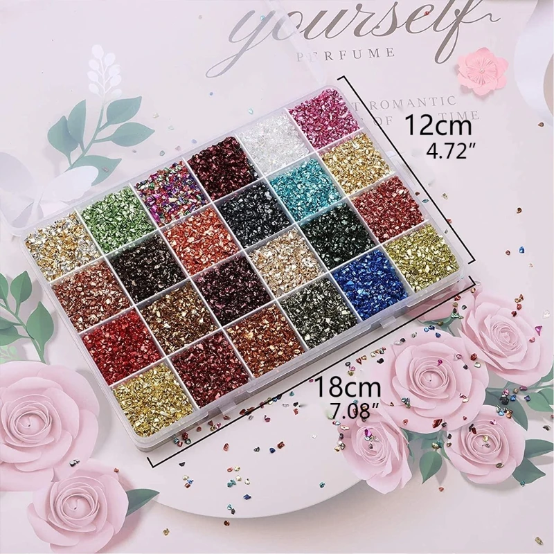 

066C 24 Grid Boxed High-gloss Glass Crushed Stone Nail Art Irregular Small Fragments