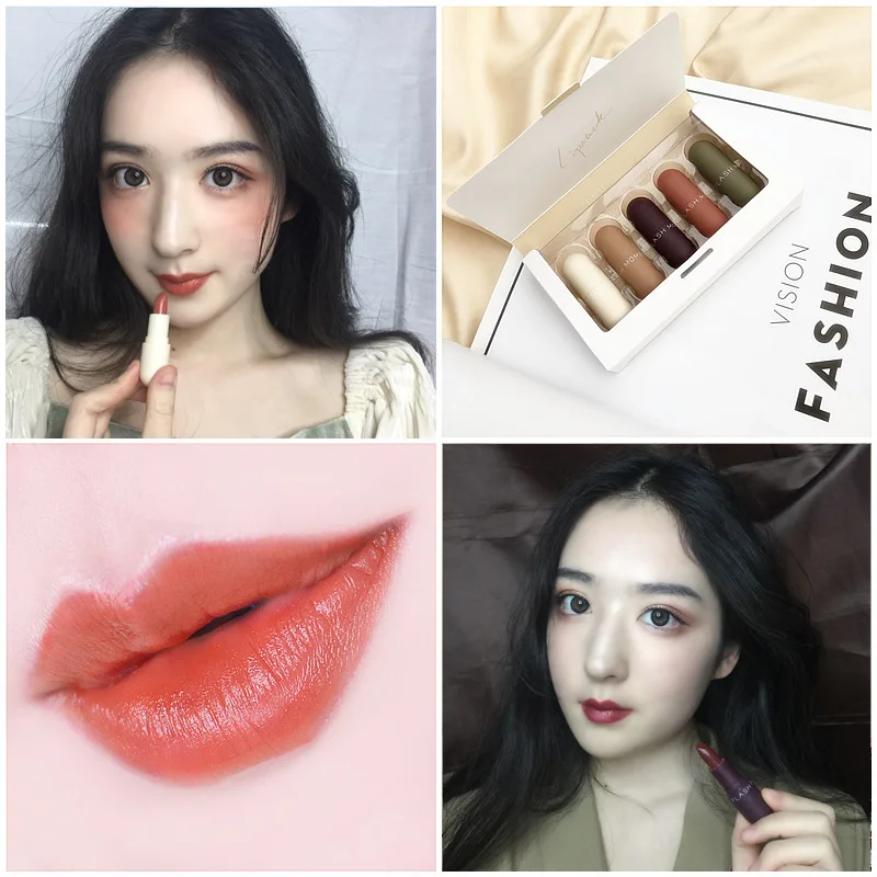 5 шт./компл. матовая бархатная губная помада Водонепроницаемый Протяжного и