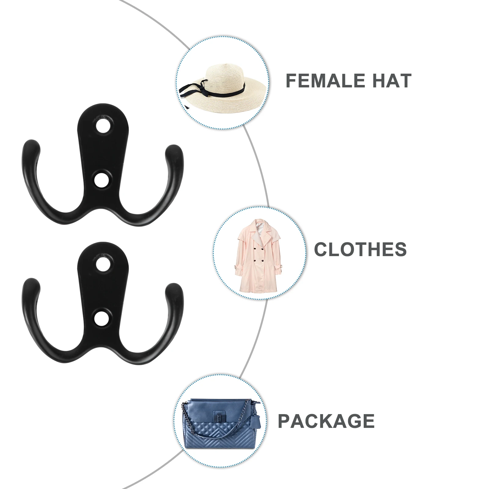 

10pcs 2-Pronged Coat Hooks Wall-mounted 2 Hole Towel Hanger for Coats Hats Clothing