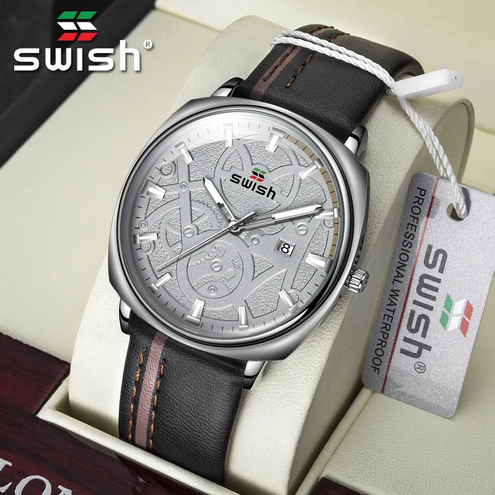 

Часы наручные мужские кварцевые с кожаным ремешком и гравировкой