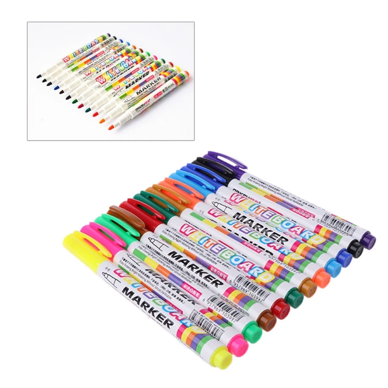 

12 Colors Whiteboard Marker Non Toxic Mark Sign Fine Nib Set Supply R9JA