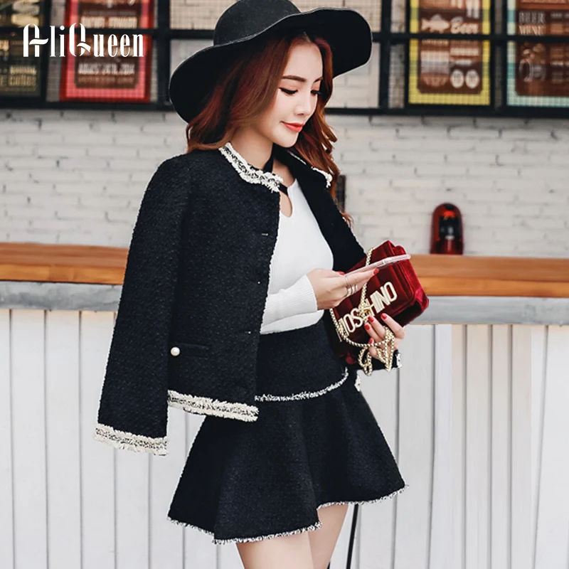 Комплект одежды из 2 предметов для женщин однобортный шерстяной твидовый пиджак