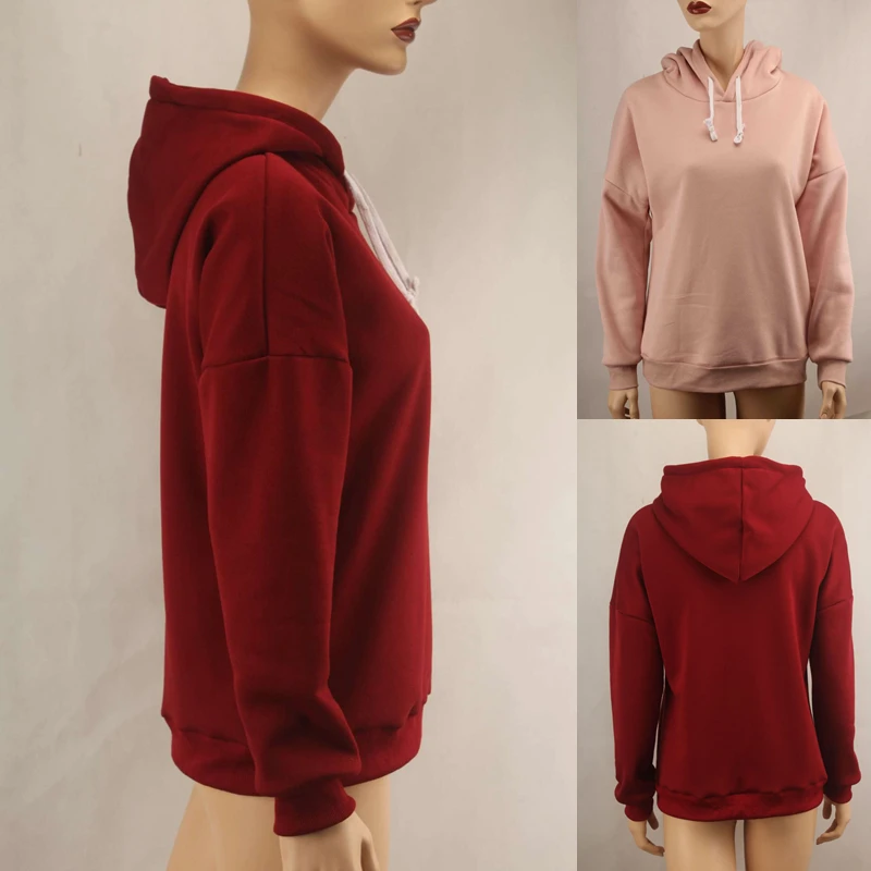 

Black/Pink/Wine Red Unisex Hip-hop Sport Casual Sweatshirt Tops Teenager Girls Women Long Sleeve Solid Color Pullover Hoodies