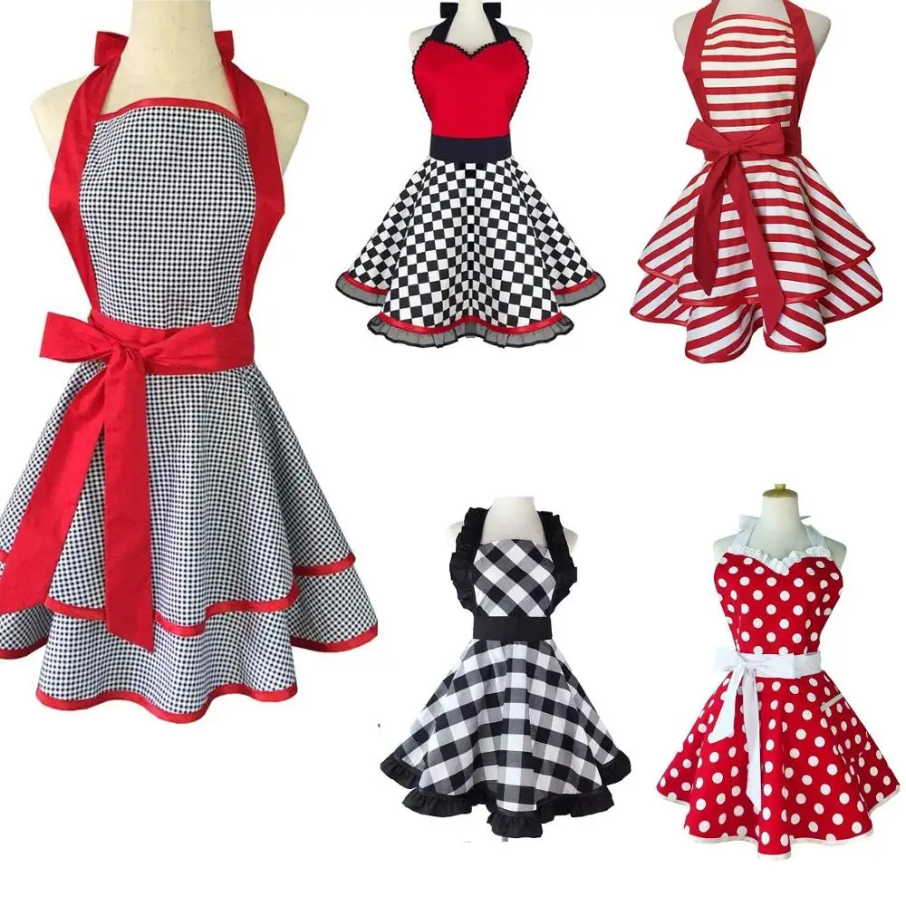 Женский фартук с дополнительным карманом милое хлопковое ретро платье в горошек
