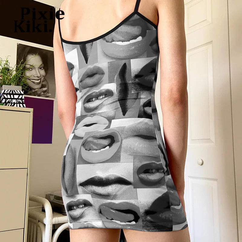 

PixieKiki Lips Printed Spaghetti Strap Backless Bodycon Dresses for Women 2021 Sexy Summer Dress Y2k 2000s Aesthetic P84-AI16