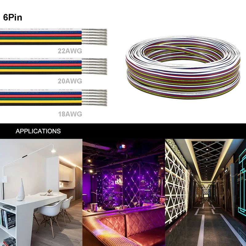 Провод из луженой меди 6 контактов 22AWG 5 м 10 20 50 электрический провод 5050 RGB CCT